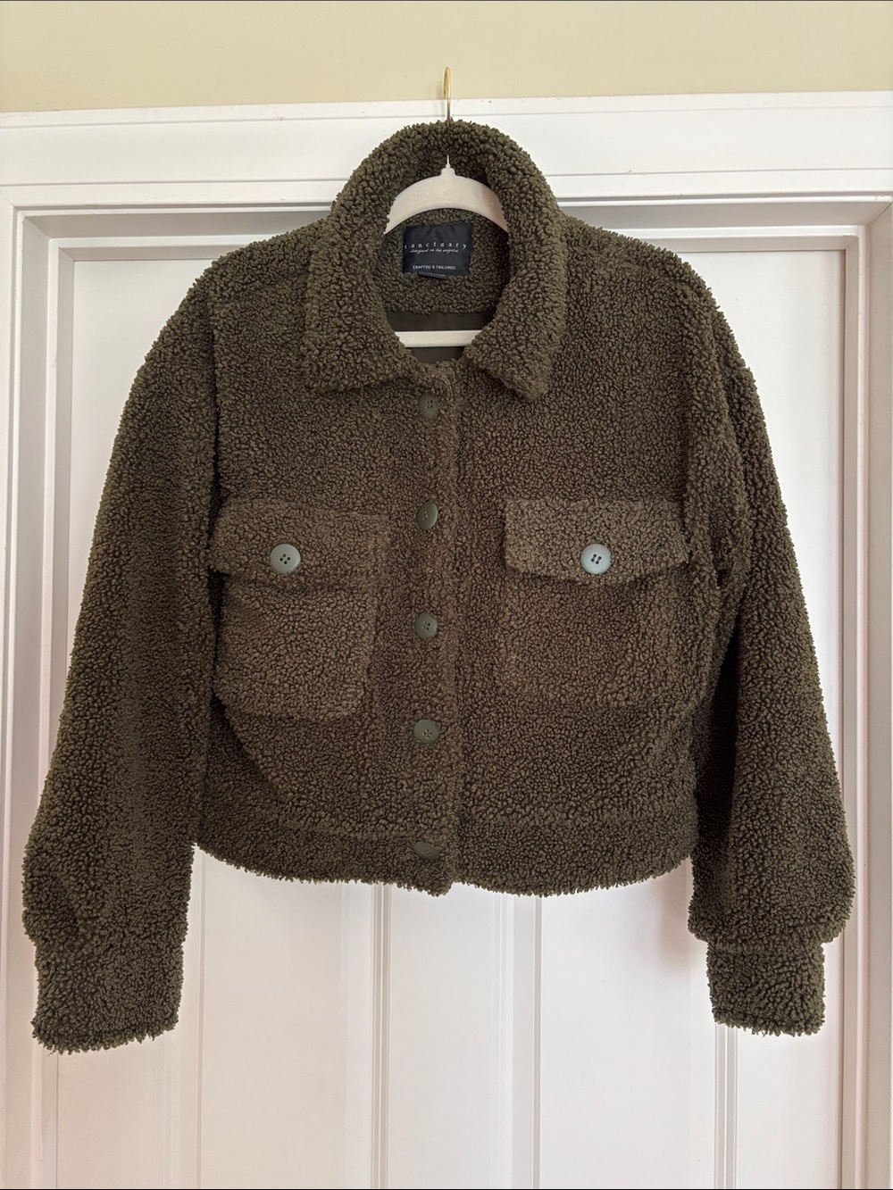 Sanctuary Olive Teddy Sherpa Button Jacket